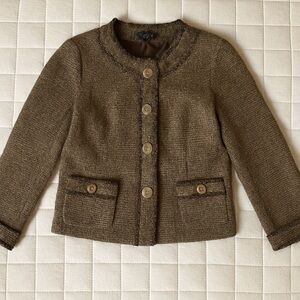 Lafayette 148 New York Boucle Teeed Hand fringed Crop Jacket EUC